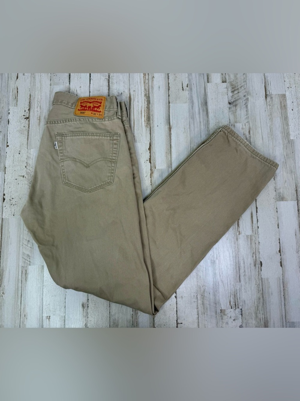 Levis 505 Pants Jeans Men 32x33 Denim Stretch Tan Straight